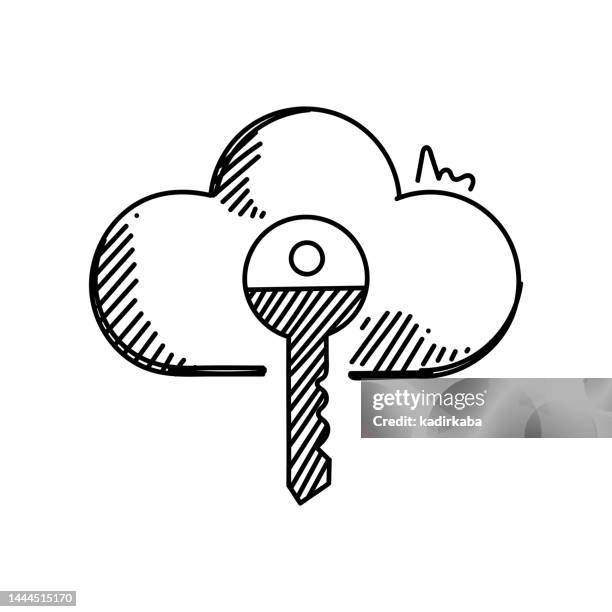 cloud key line icon, sketch design, pixel perfect, editable stroke. cloud technology. - computer server room stock illustrations