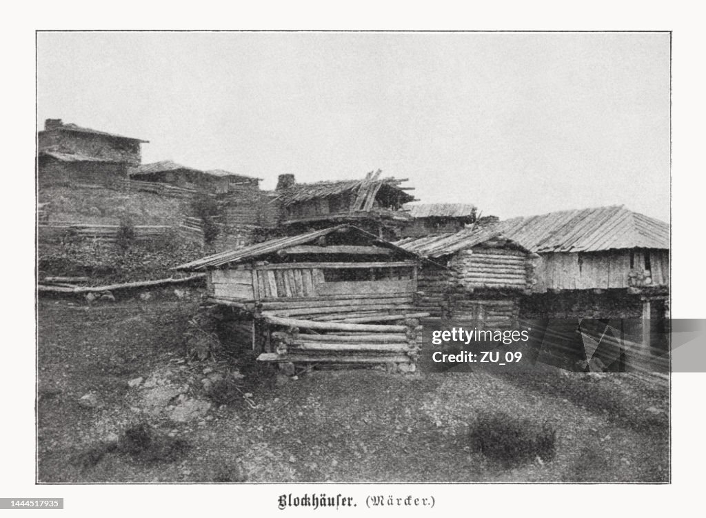 Wooden houses in Sakarya Province, Turkey, halftone print, published 1899