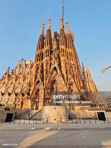 sagrada familia on a sunny day, barcelona, spain - barcelona gaudi stock pictures, royalty-free photos & images
