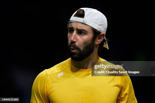 Jordan Thompson of Australia looks on during his double match against Nikola Mektic of Croatia and Mate Pavic of Croatia during the Davis Cup by...