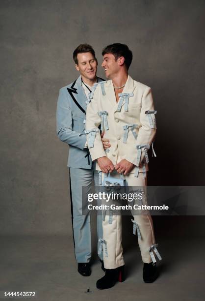 Dustin Lance Black and Tom Daley pose during a portrait session at the GAY TIMES Honours Awards 2022, held at Magazine London on November 25, 2022 in...