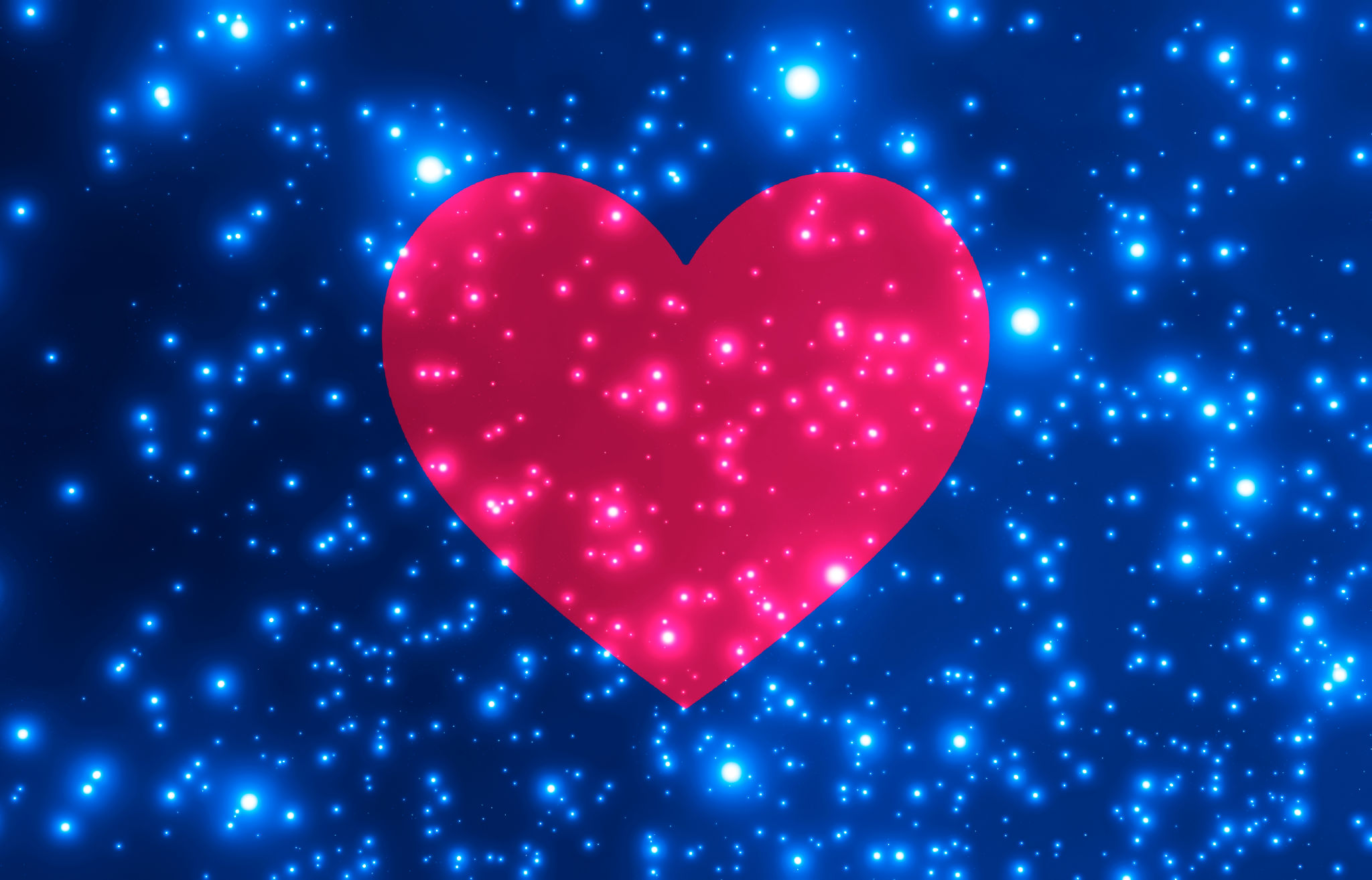 Red heart on blue background with stars that shine Red heart on blue background with stars that shine
