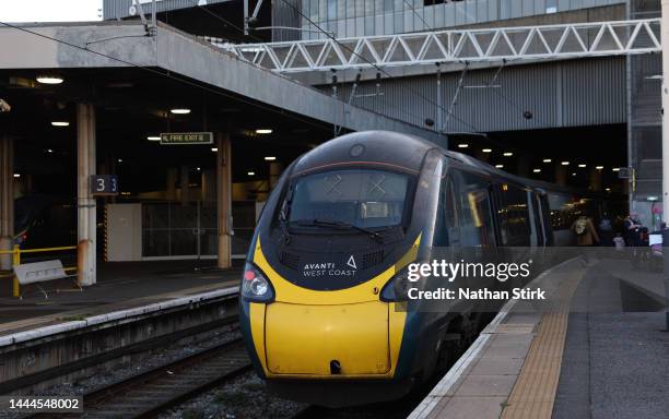 An Avanti West Coast train is parked at Euston Station on November 25, 2022 in London, England.