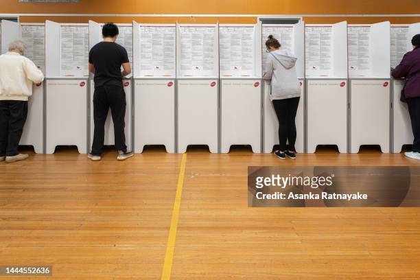 Voters cast their vote at Albany Rise Primary School in the seat of Mulgrave on November 26, 2022 in Melbourne, Australia. Victoria went to the polls...