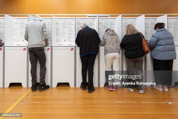 Voters cast their vote at Albany Rise Primary School in the seat of Mulgrave on November 26, 2022 in Melbourne, Australia. Victoria went to the polls...