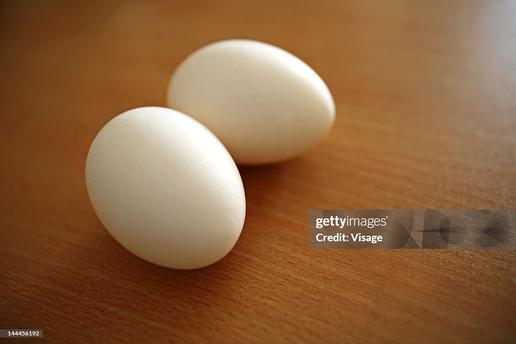 Two eggs on a table