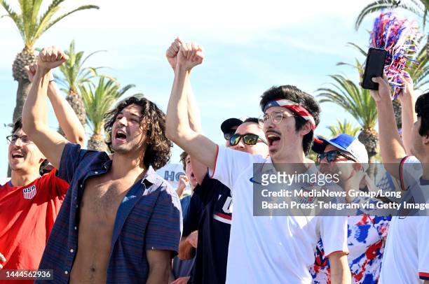 Hermosa Beach, CA Fans react as U.S. Men took on England in the World Cup at the watch party hosted by the LA Galaxy and Hermosa Beach on Friday,...