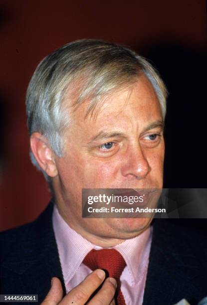 Hong Kong Governor Chris Patten at a press conference in Beijing, China, October 1992.