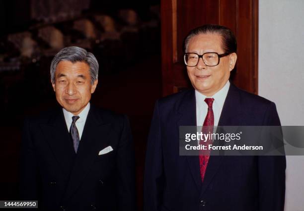 Japanese Emperor Akihito and Chinese Party Secretary Jiang Zemin, Beijing, China, October 23, 1992.