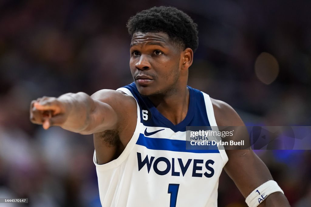 Edwards Wolves Anthony Edwards of the Minnesota Timberwolves looks on in the fourth ...