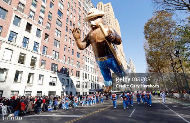 The Smokey the Bear balloon floats along Central Park West during the Macy's Thanksgiving Day Parade on November 24 in New York City.