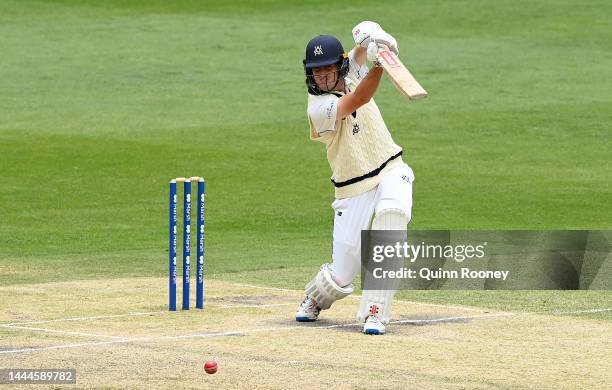 Sam Elliott of Victoria bats during the Sheffield Shield match between Victoria and Tasmania at Melbourne Cricket Ground, on November 26 in...