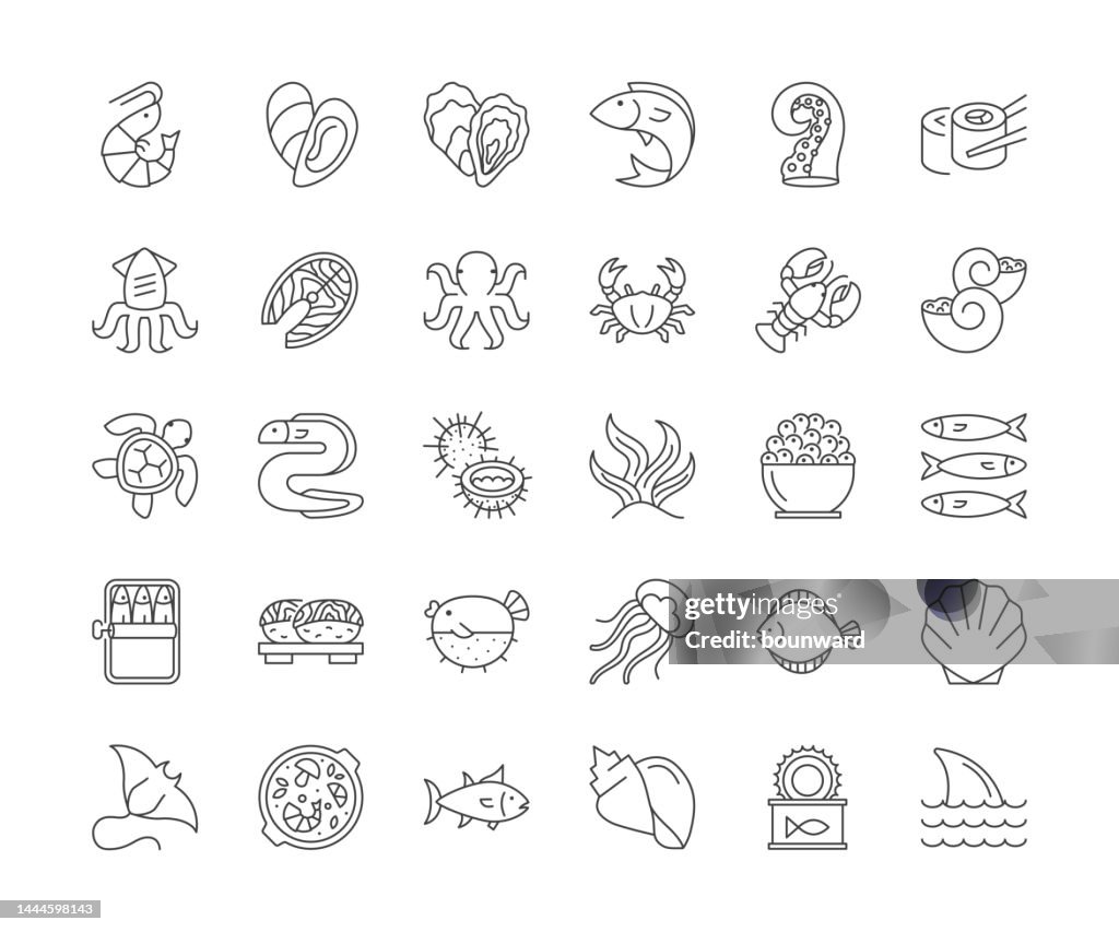 Seafood Line Icons. Editable stroke.