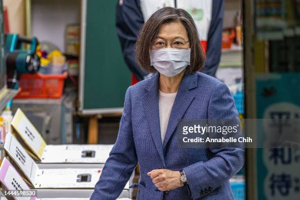 Taiwan President Tsai Ing-wen casts her ballots in local elections amid tensions with China on November 26, 2022 in New Taipei City, Taiwan. Taiwan...