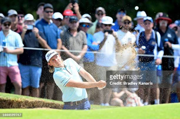 Cameron Smith of Australia plays a shot out of the bunker on the 9th hole during Day 3 of the 2022 Australian PGA Championship at the Royal...