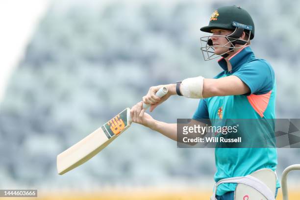 Steve Smith of Australia at a training session at the WACA ground ahead of the first Test match against the West Indies at WACA on November 26, 2022...