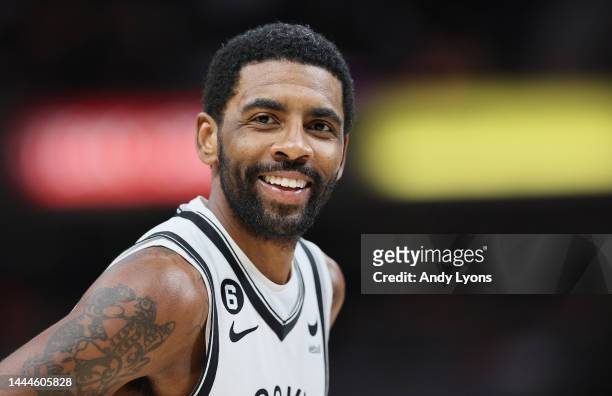 Kyrie Irving the Brooklyn Nets during the first half of the game against the Indiana Pacer at Gainbridge Fieldhouse on November 25, 2022 in...