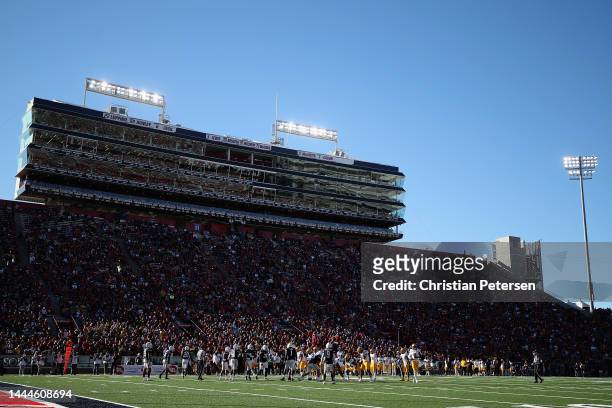 General view of action between the Arizona Wildcats and the Arizona State Sun Devils during the second half of the NCAAF game at Arizona Stadium on...