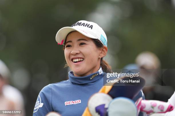Kana Nagai of Japan smiles on the 16th hole during the third round of the JLPGA Tour Championship Ricoh Cup at Miyazaki Country Club on November 26,...