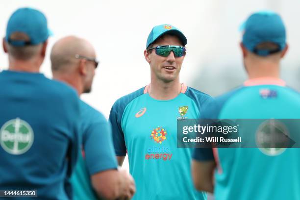 Pat Cummins of Australia looks on at a training session at the WACA ground ahead of the first Test match against the West Indies at WACA on November...