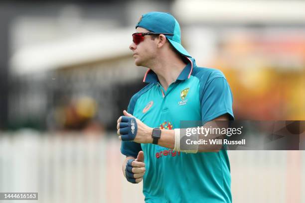 Steve Smith of Australia looks on at a training session at the WACA ground ahead of the first Test match against the West Indies at WACA on November...