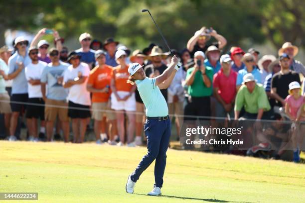 Cameron Smith of Australia plays a shot during Day 3 of the 2022 Australian PGA Championship at the Royal Queensland Golf Club on November 26, 2022...