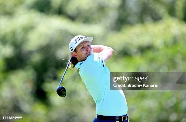 Cameron Smith of Australia plays a shot on the 9th hole during Day 3 of the 2022 Australian PGA Championship at the Royal Queensland Golf Club on...