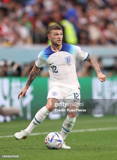 Kieran Trippier of England controls the ball during the FIFA World Cup Qatar 2022 Group B match between England and USA at Al Bayt Stadium on...