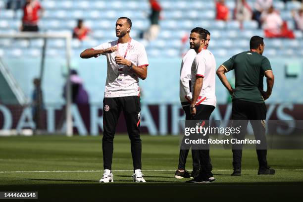 Nader Ghandri and Taha Yassine Khenissi of Tunisia inspect the pitch prior to the FIFA World Cup Qatar 2022 Group D match between Tunisia and...