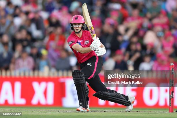 Ellyse Perry of the Sixers bats during the Women's Big Bash League Final between the Sydney Sixers and the Adelaide Strikers at North Sydney Oval, on...