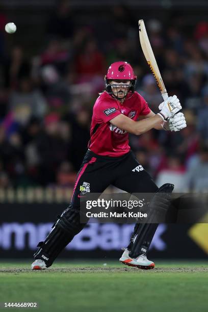 Ellyse Perry of the Sixers bats during the Women's Big Bash League Final between the Sydney Sixers and the Adelaide Strikers at North Sydney Oval, on...