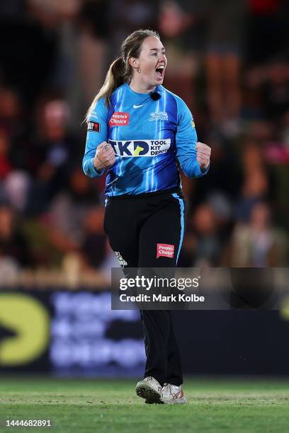 Amanda-Jade Wellington of the Strikers celebrates victory in the Women's Big Bash League Final between the Sydney Sixers and the Adelaide Strikers at...