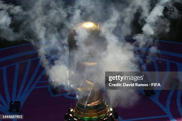 Exploding Trophy Pyrotechnics explode at a giant World Cup trophy prior to the FIFA ...