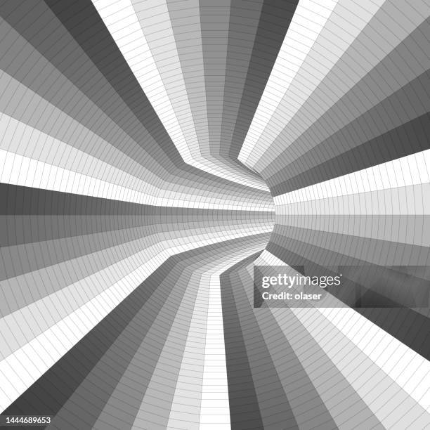 tunnel turning. gray gradient, fine stripes. 3d vector - narrow stock illustrations
