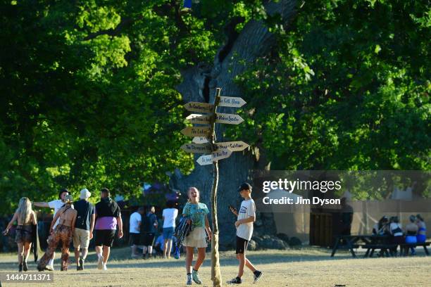 Sign post during the Wilderness Festival at Cornbury Park on August 07, 2022 in Charlbury, United Kingdom.