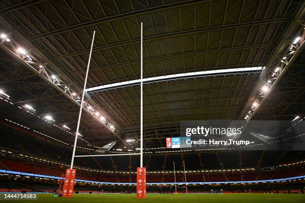 General view inside the stadium as the roof is closed prior to the Autumn International match between Wales and Australia at Principality Stadium on...