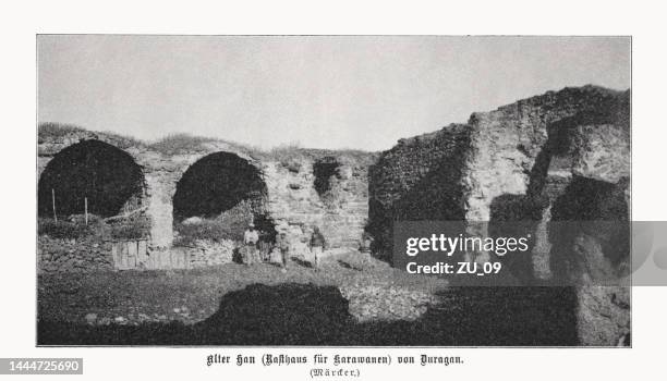 caravanserai duragan han, sinop province, turkey, halftone print, published 1899 - sinop sinop province turkey stock illustrations