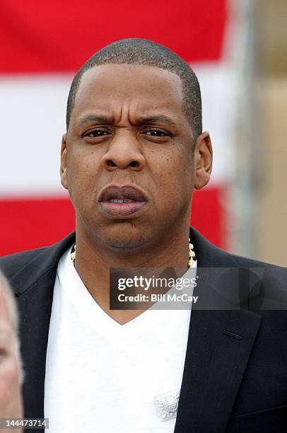 Jay-Z attends a press conference on the steps of the Philadelphia Museum of Art to announce that he will headline the 'Budweiser Made In America' Two...