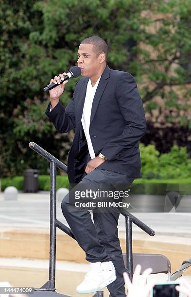 Jay-Z attends a press conference on the steps of the Philadelphia Museum of Art to announce that he will headline the 'Budweiser Made In America' Two...