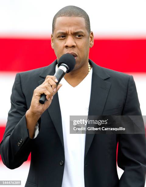 Jay-Z attends the press conference announcing the 'Budweiser Made in America' music festival at Philadelphia Museum of Art on May 14, 2012 in...