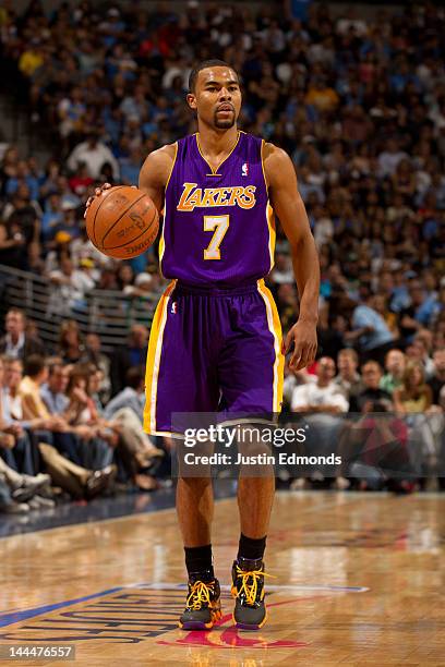 Ramon Sessions of the Los Angeles Lakers in action against the Denver Nuggets in Game Six of the Western Conference Quarterfinals in the 2012 NBA...