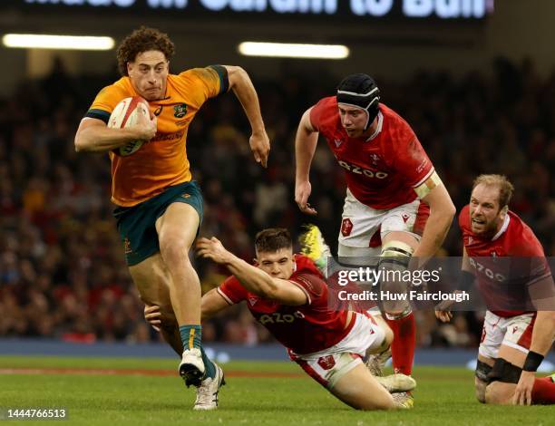 Mark Nawaqanitawase of Australia runs with the ball during the Autumn International match between Wales and Australia at Principality Stadium on...