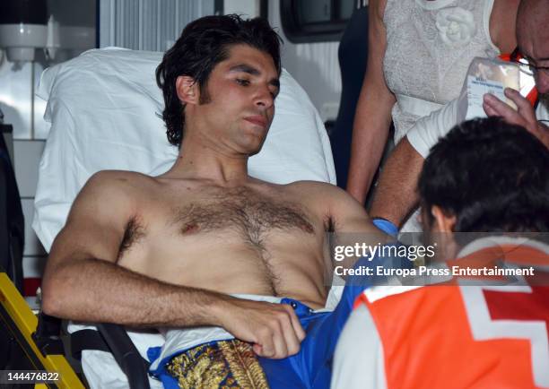 Bullfighter Cayetano receives medical treatment after being gored during a bullfighting event on May 12, 2012 in Jerez de la Frontera, Spain.