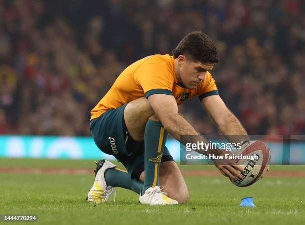 Ben Donaldson of Australia prepares to take a penalty during the Autumn International match between Wales and Australia at Principality Stadium on...