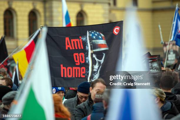 Flag requesting the American government to leave Germany passes infront of the Federal Administrative Court near the American Consulate in Leipzig,...