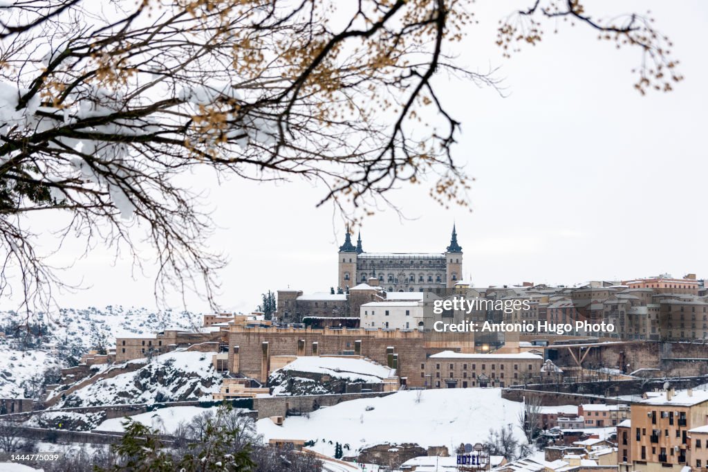View of the city of Toledo in the snow.