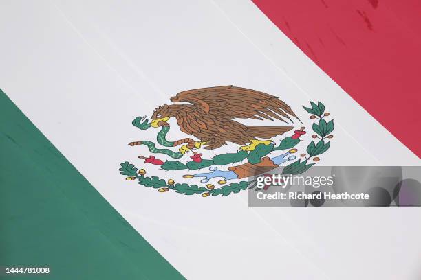 Giant Mexico flag is seen prior to the FIFA World Cup Qatar 2022 Group C match between Argentina and Mexico at Lusail Stadium on November 26, 2022 in...