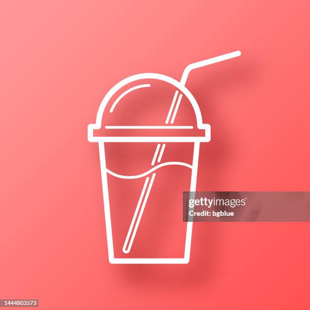 cup with straw. icon on red background with shadow - plastic straw stock illustrations