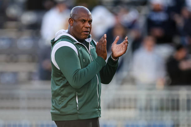Head coach Mel Tucker of the Michigan State Spartans reacts before the game against the Penn State Nittany Lions at Beaver Stadium on November 26,...