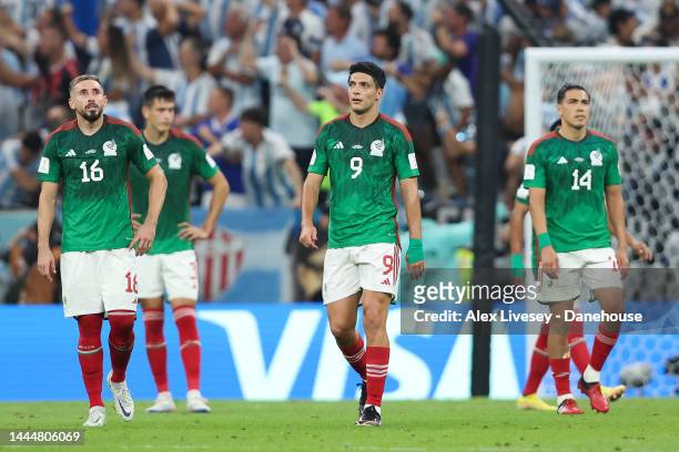 Mexico players look dejected after conceding a second goal during the FIFA World Cup Qatar 2022 Group C match between Argentina and Mexico at Lusail...